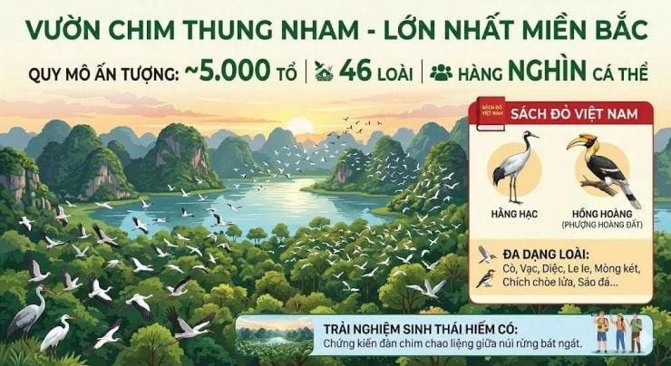Các loài chim hoang dã cư trú tại vườn chim Thung Nham
