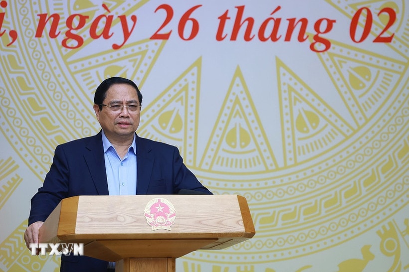 Thủ tướng Phạm Minh Chính chủ trì phiên họp thứ 6 của Ban Chỉ đạo Trung ương về chính sách nhà ở và thị trường bất động sản. (Ảnh: Dương Giang/TTXVN)