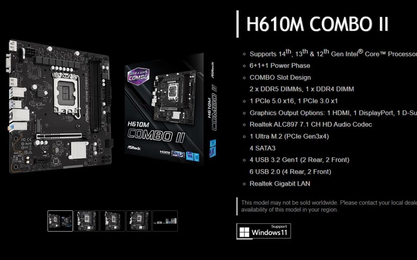 Tổng thể thiết kế bo mạch chủ mATX ASRock H610M Combo II