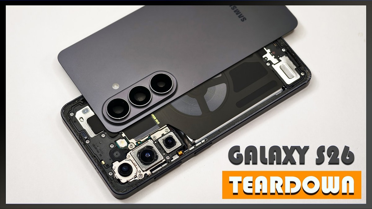 Cấu trúc bên trong của Galaxy S26 cho thấy các linh kiện được sắp xếp gọn gàng