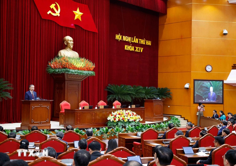 Tổng Bí thư Tô Lâm phát biểu bế mạc Hội nghị lần thứ hai Ban Chấp hành Trung ương Đảng khóa XIV. (Ảnh: Thống Nhất/ TTXVN)