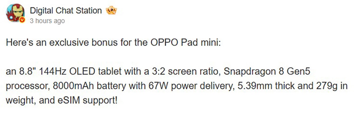 Cấu hình OPPO Pad Mini được tiết lộ