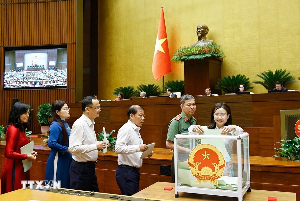 Đại biểu Quốc hội bỏ phiếu. (Ảnh: Doãn Tấn/TTXVN)