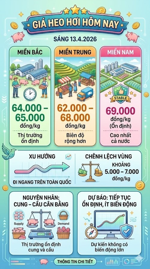 Giá heo hơi ngày 13/4 duy trì mặt bằng giá ổn định trên cả nước