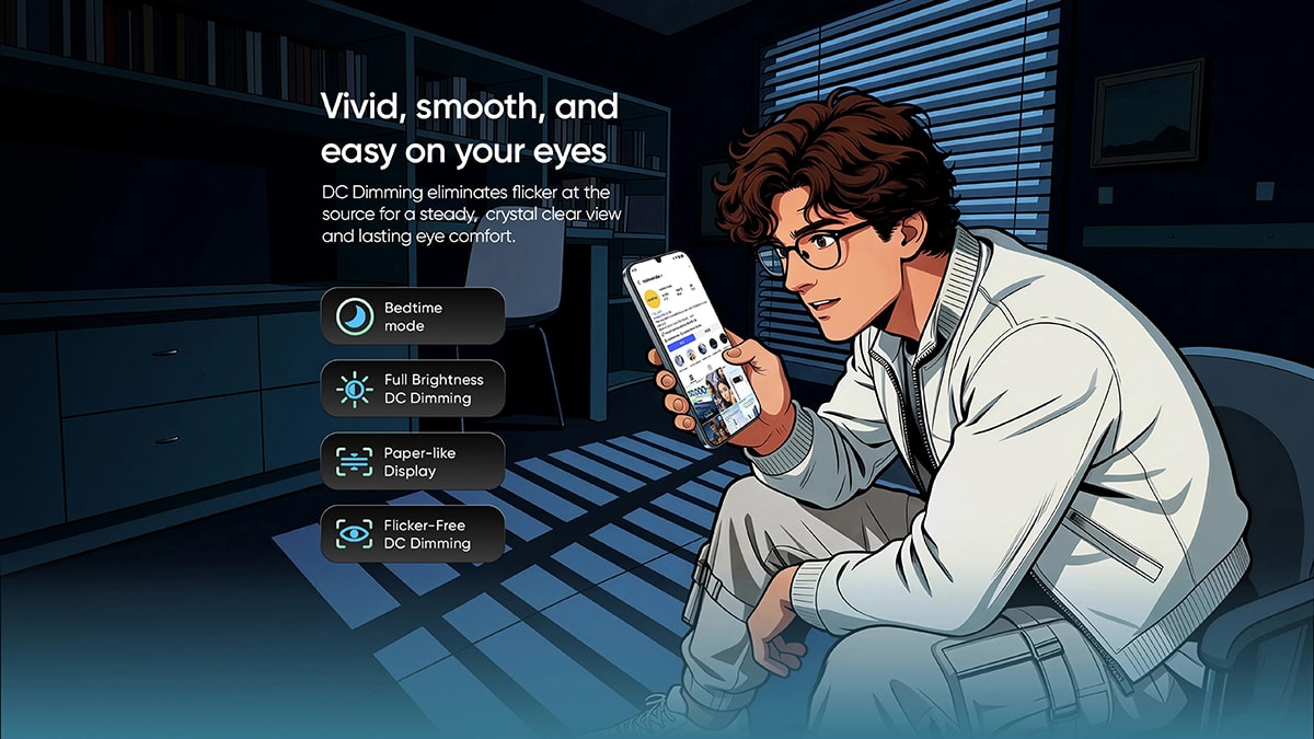 Màn hình 144Hz trên realme Narzo 100 Lite 5G hỗ trợ nhiều tính năng bảo vệ mắt