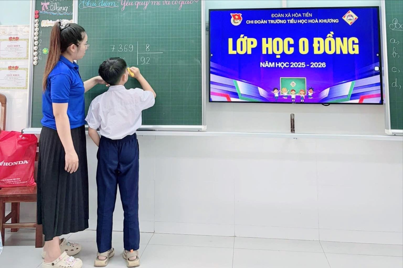Mô hình “Lớp học 0 đồng” do Chi đoàn Trường Tiểu học Hòa Khương, xã Hòa Tiến. Ảnh: P.A