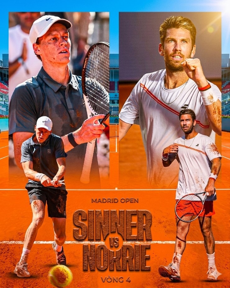 Jannik Sinner đối đầu Cameron Norrie tại vòng 4 Madrid Open 2026