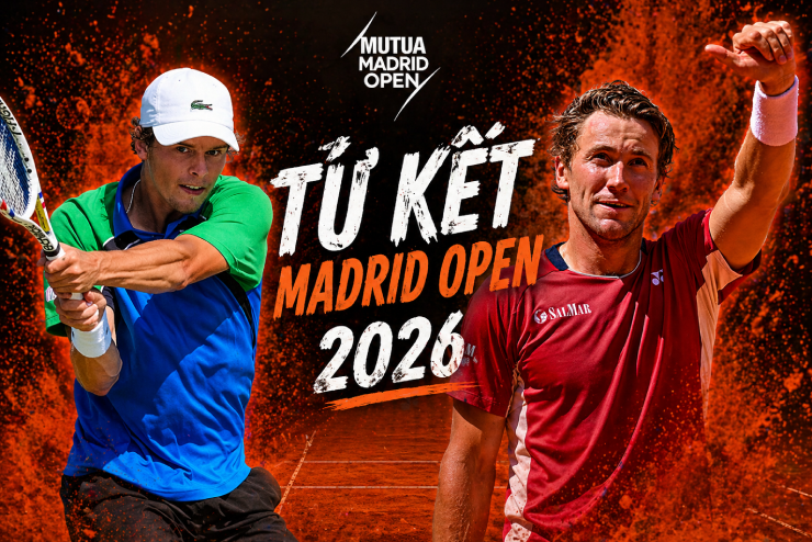 Casper Ruud đối đầu với Alexander Blockx tại tứ kết Madrid Open