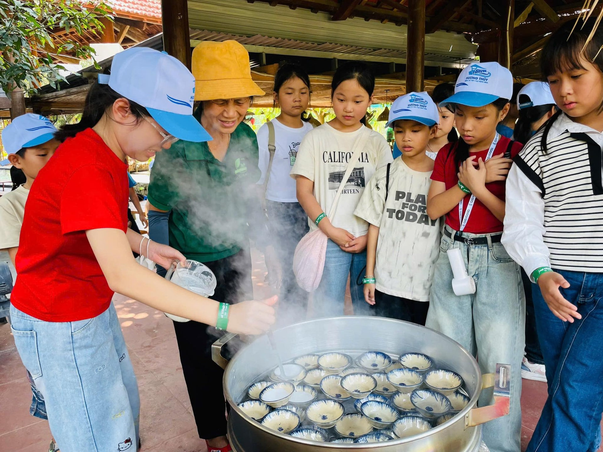 An experience of making traditional bánh bèo (steamed rice cake) at Leaf Village & Farm