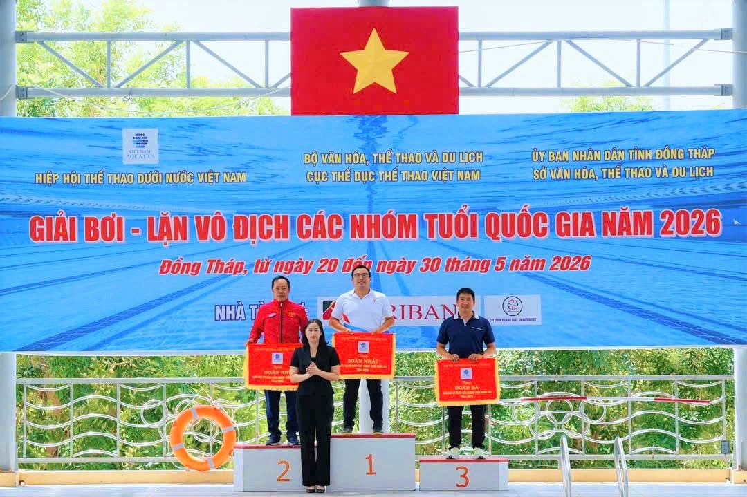 Đội tuyển bơi Đà Nẵng xếp thứ Ba toàn đoàn tại Giải bơi vô địch các nhóm tuổi quốc gia 2026. Ảnh: NVCC