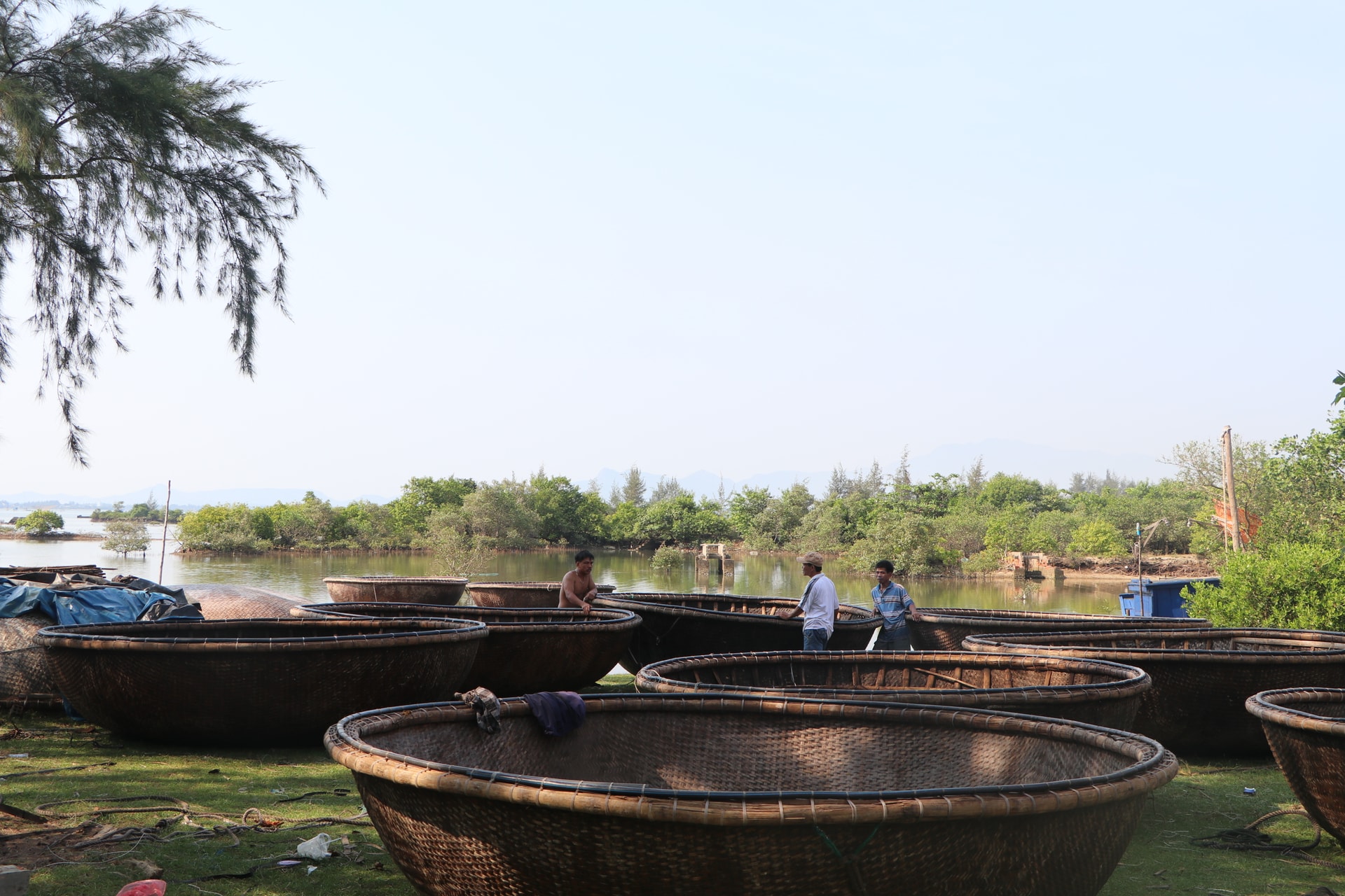 Ảnh 2 Bạn thuyền chờ tàu câu mực để ra khơi bằng phương tiện thuyền thúng ở xã đảo Tam Hải ( Ảnh Trần Vũ)