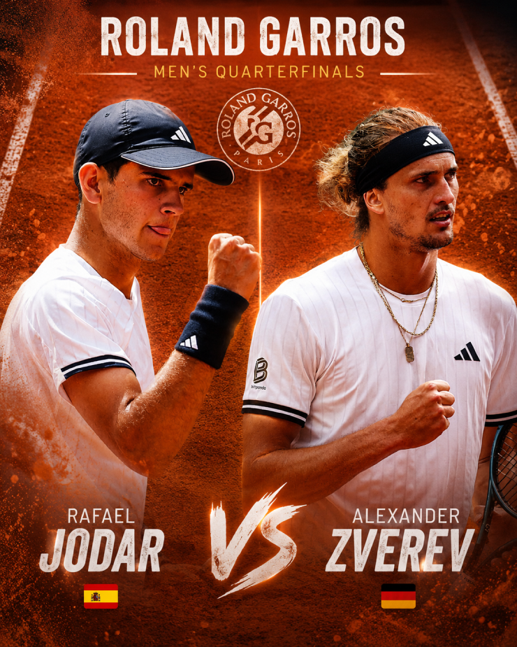 Rafael Jodar đối đầu Alexander Zverev tại tứ kết Roland Garros 2026