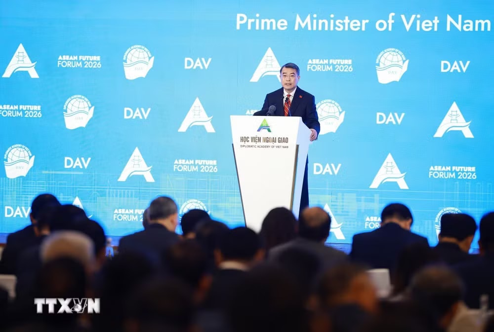 Thủ tướng Lê Minh Hưng phát biểu tại Phiên khai mạc Diễn đàn Tương lai ASEAN lần thứ ba. (Ảnh: Dương Giang/TTXVN) ttxvn-0906-dien-dan-tuong-lai-asean-8.jpg