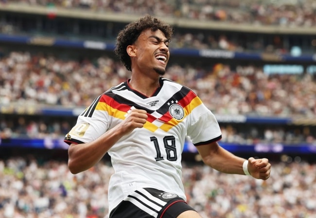 Nathaniel Brown ăn mừng bàn thắng cho đội tuyển Đức tại World Cup 2026