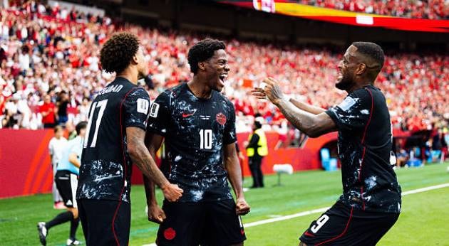 Jonathan David và các đồng đội ăn mừng bàn thắng tại World Cup 2026