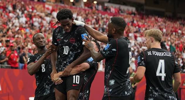 Jonathan David ăn mừng bàn thắng cho Canada tại World Cup 2026.