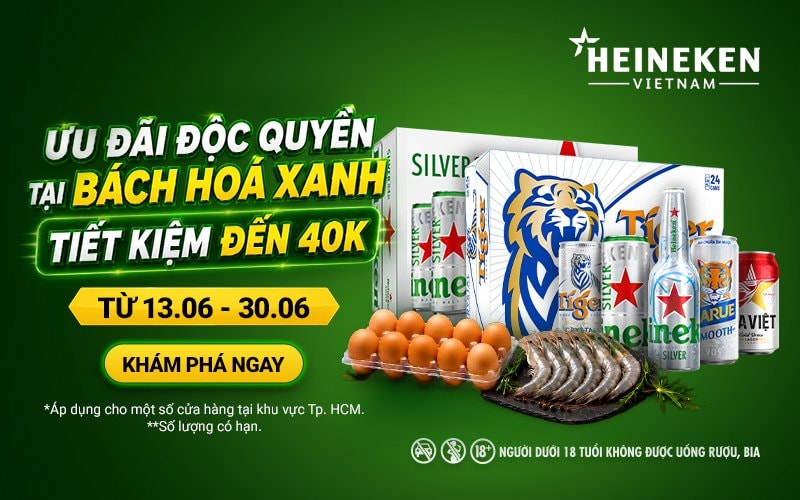 Chương trình ưu đãi bia kèm quà tặng thực phẩm tại Bách hóa XANH TP.HCM