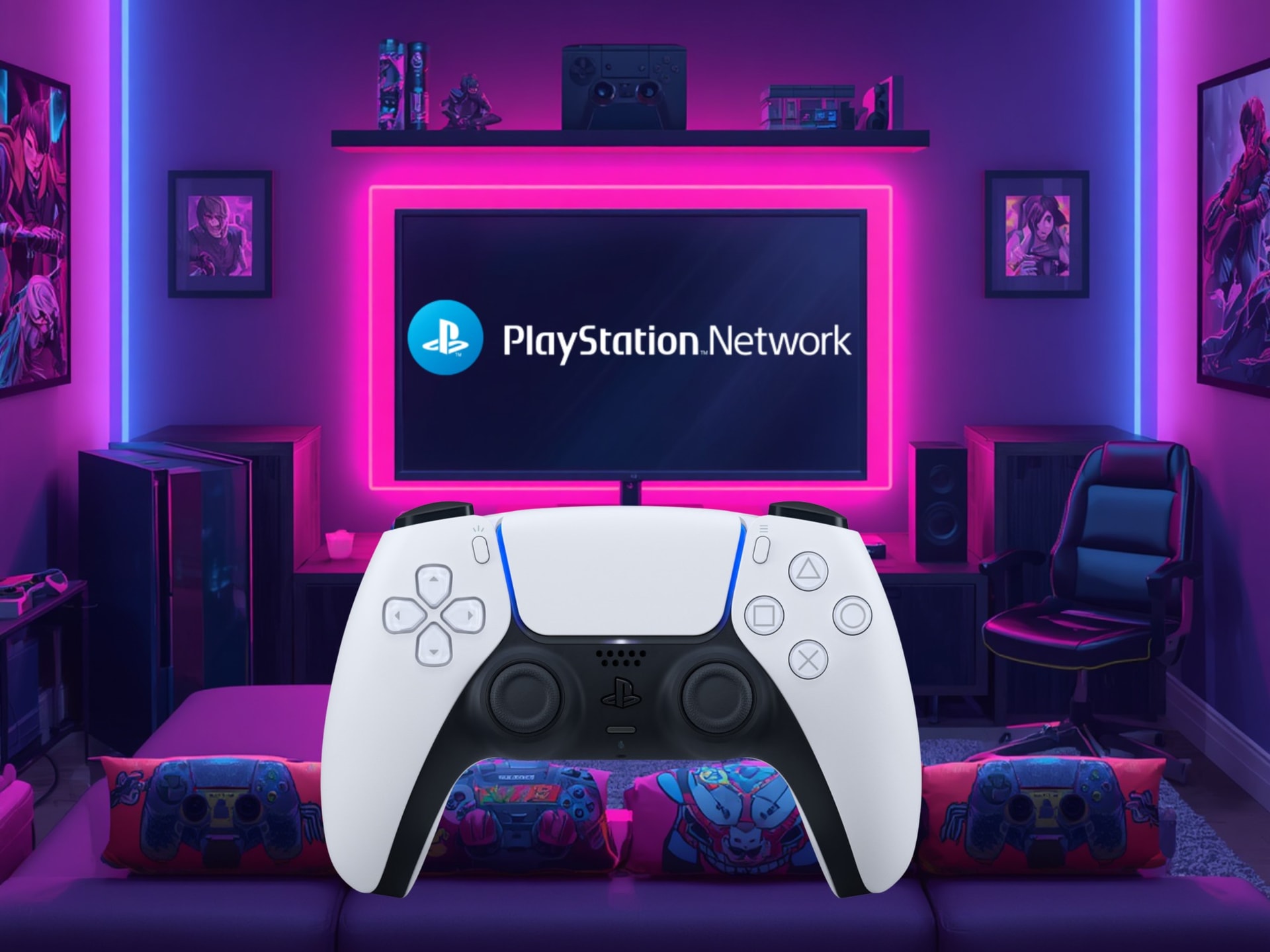 Tay cầm DualSense PS5 được hiển thị trong quá trình đăng nhập vào PSN