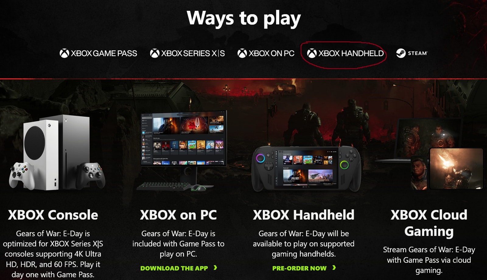 Logo Xbox Handheld được nhìn thấy trên trang web chính thức của Gears of War
