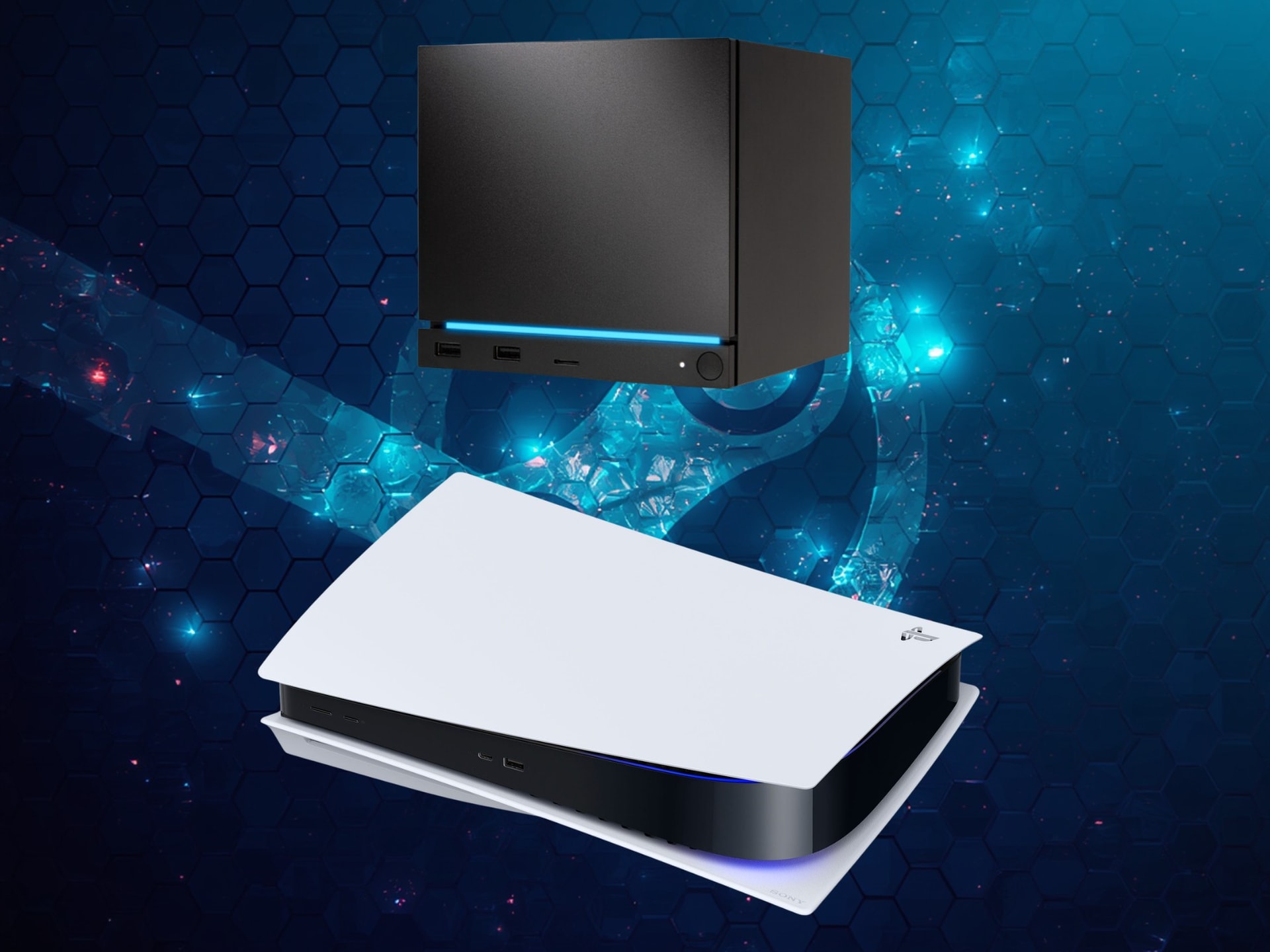 Steam Machine đặt trên máy PS5