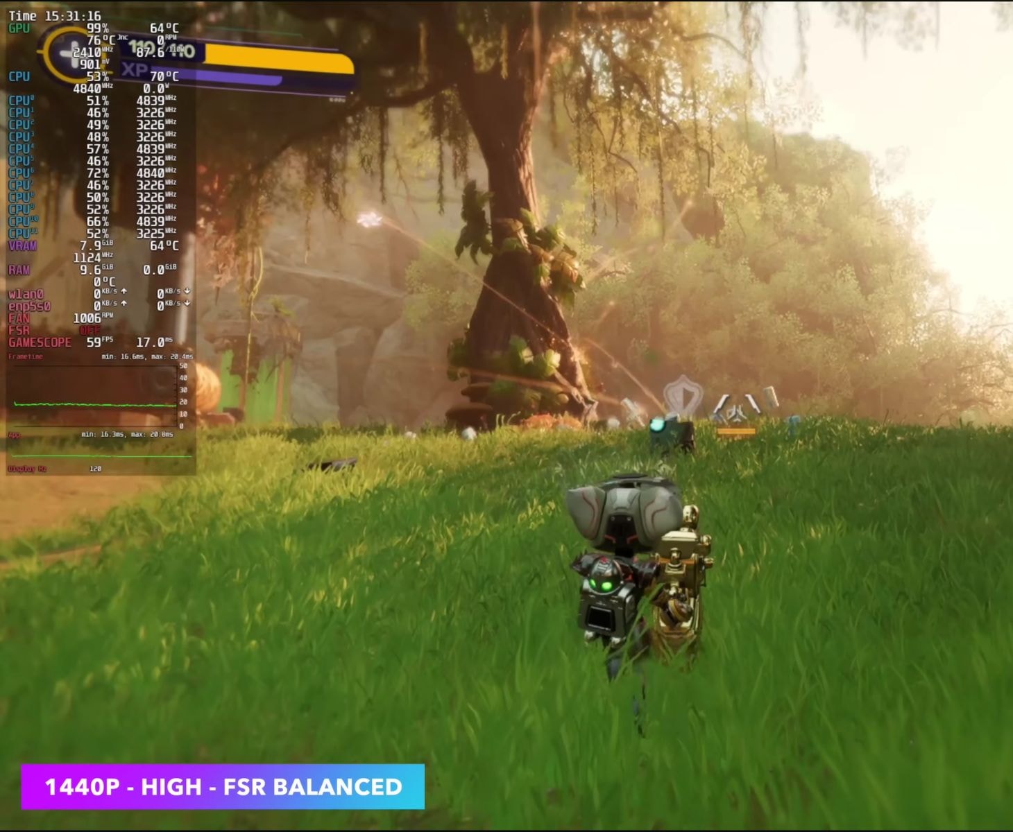 Ratchet & Clank: Rift Apart chạy ở 1440p với FSR Balanced trên Steam Machine