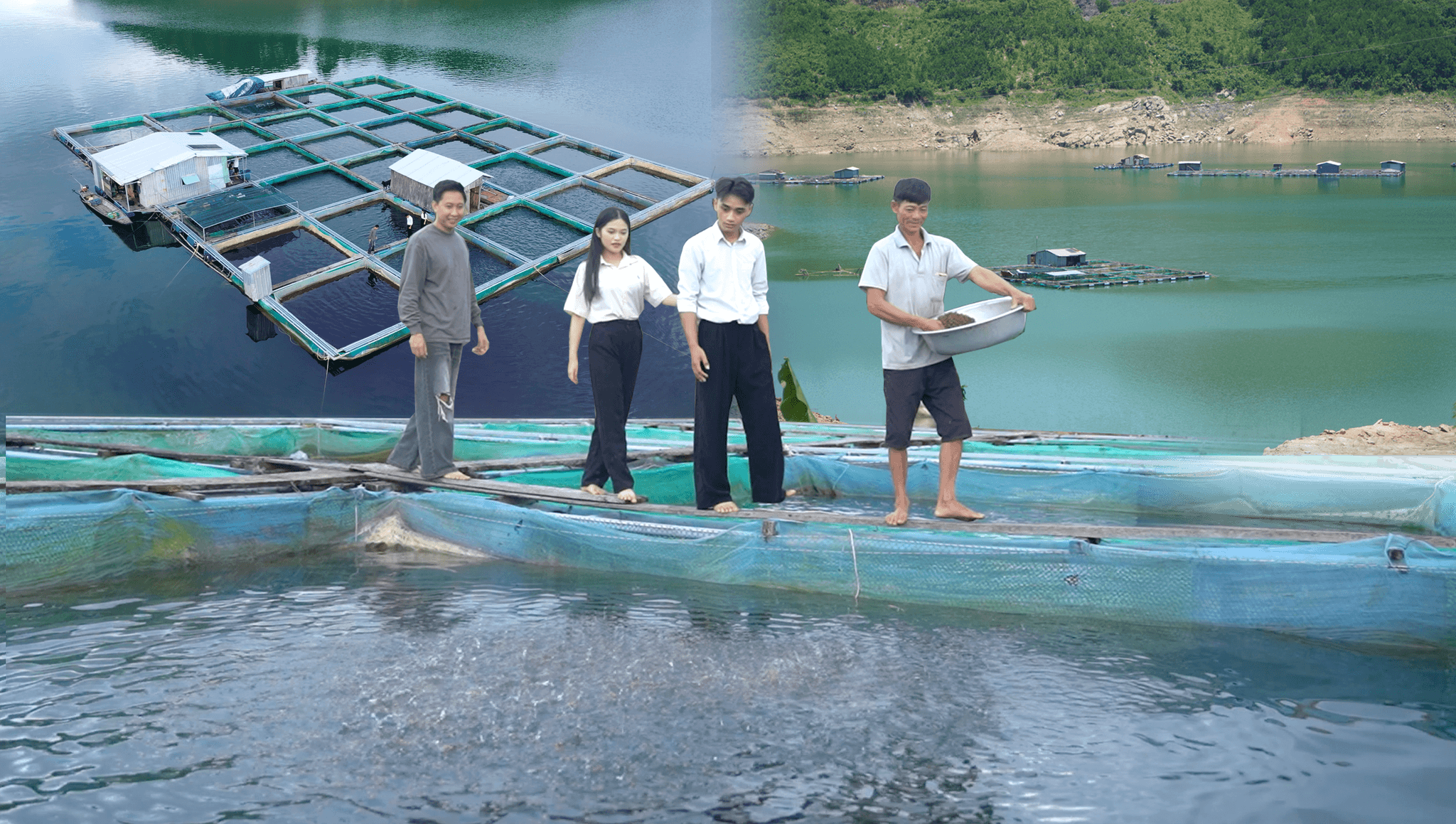 Trà Đốc mở rộng lĩnh vực kinh tế với mô hình nuôi và sản xuất các sản phẩm thương mại từ cá lồng bè. Ảnh: PHAN VINH