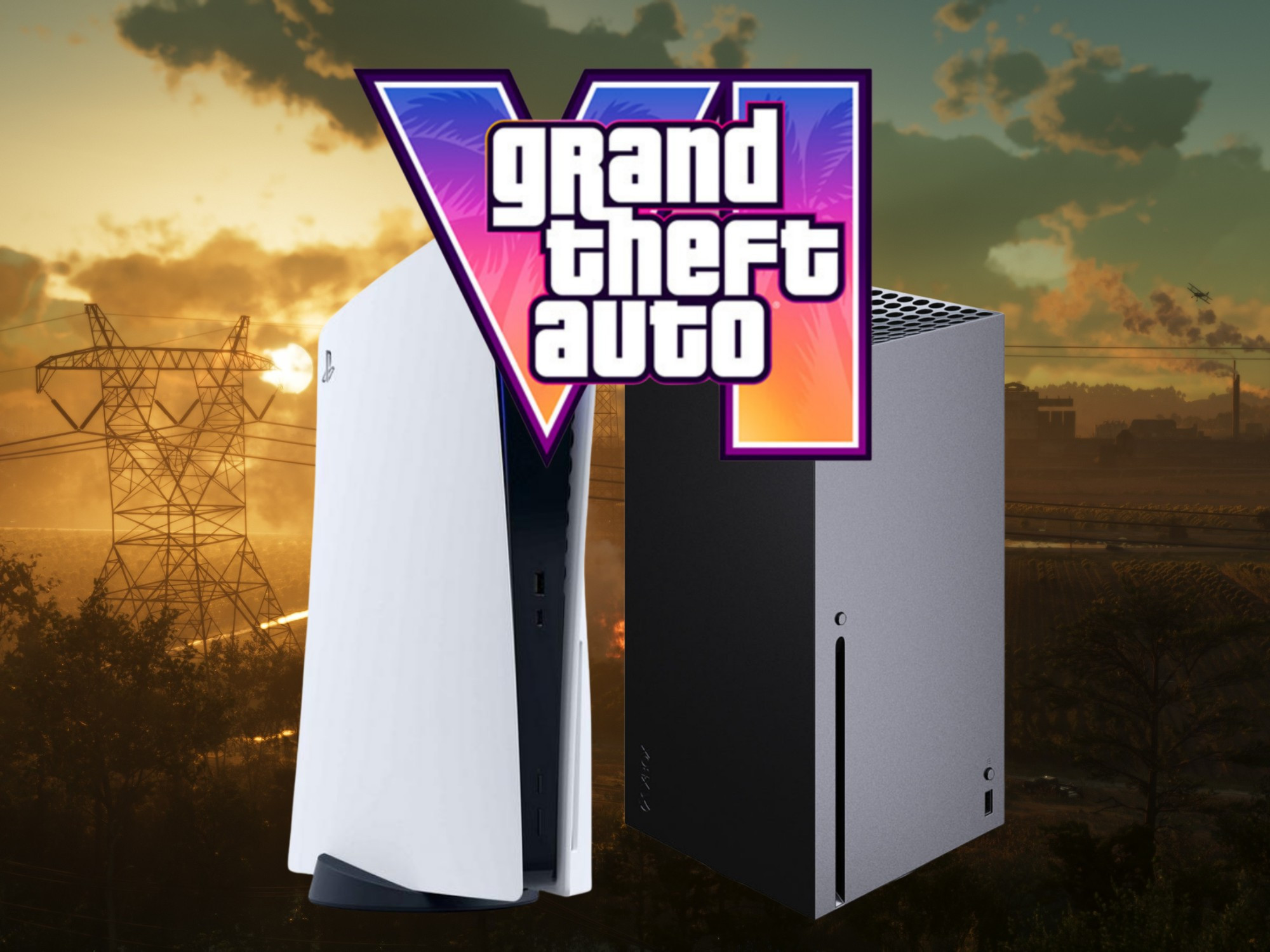 Logo GTA 6 trên nền máy PS5 và Xbox