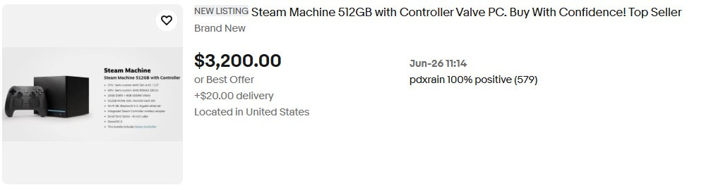 Danh sách Steam Machine được rao bán trên eBay với giá cao.