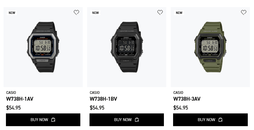 Chi tiết mặt số và nút bấm của Casio W738H