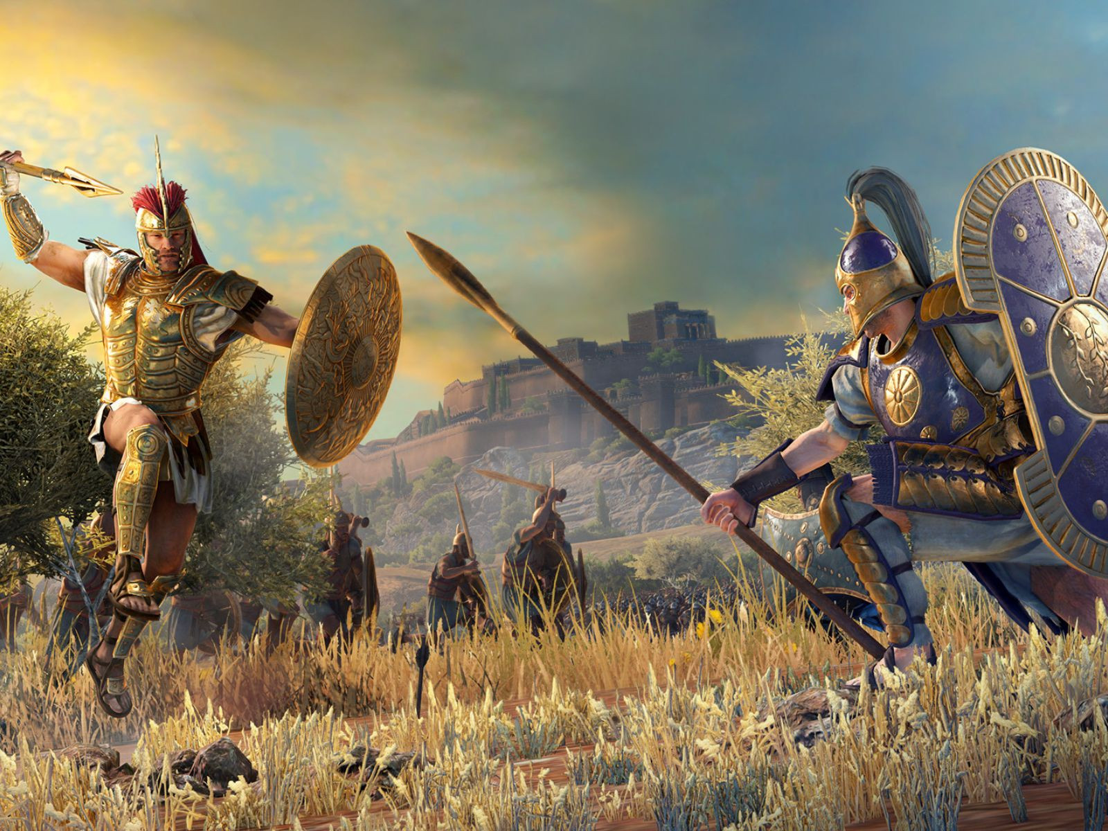Hình ảnh một cuộc đấu tay đôi giữa hai vị anh hùng trong A Total War Saga: Troy.