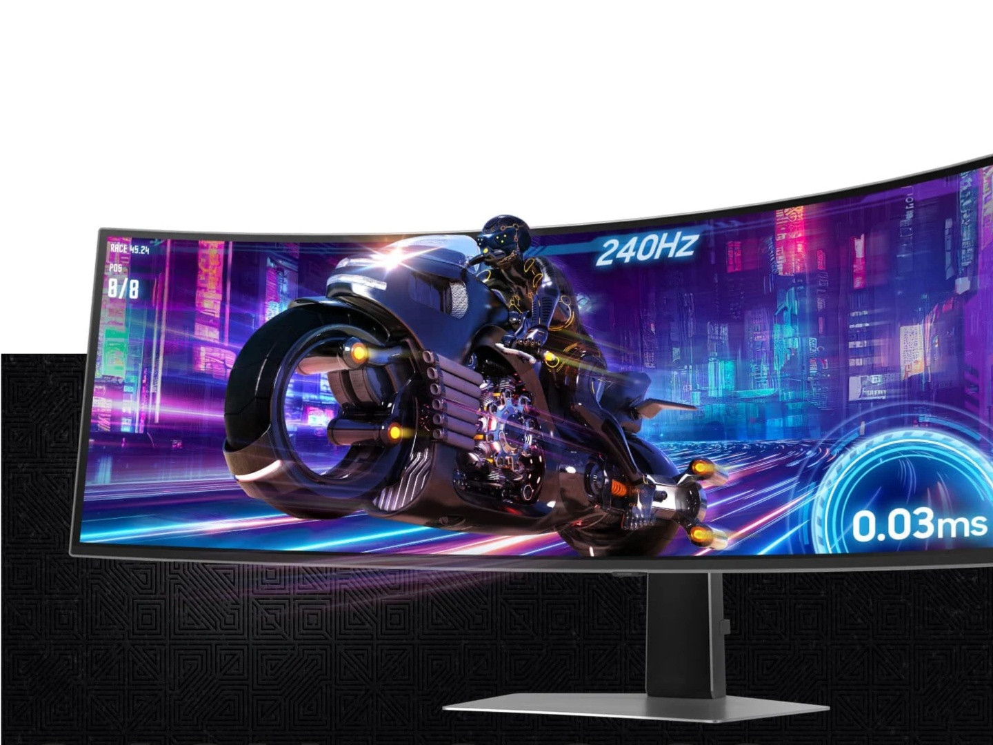 Màn hình Samsung Odyssey OLED G9 với tần số quét 240Hz và tốc độ phản hồi 0,03ms.