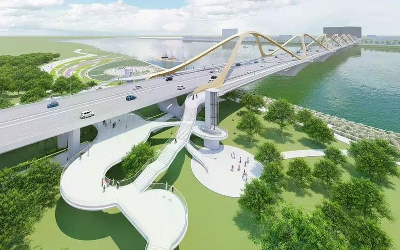 Phối cảnh cầu Trần Hưng Đạo nối liền khu vực trung tâm với phía Đông Thủ đô