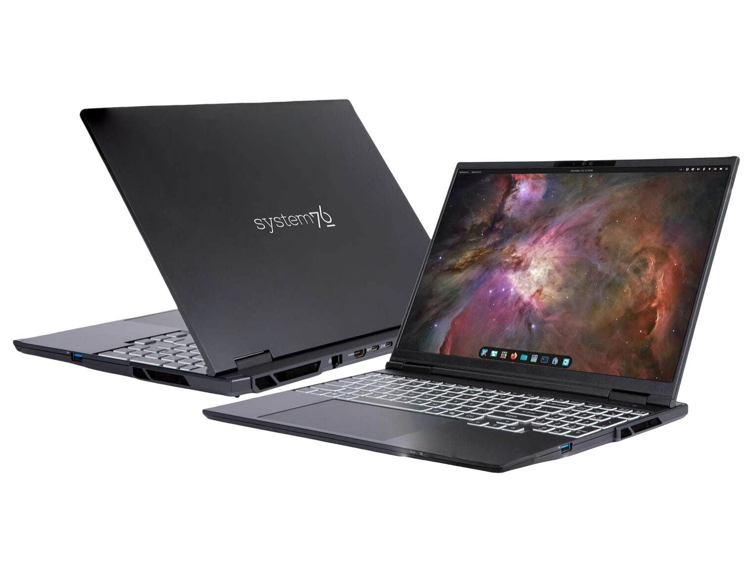 Laptop gaming System76 Adder Pro với màn hình OLED gương và đồ họa RTX 50 series.