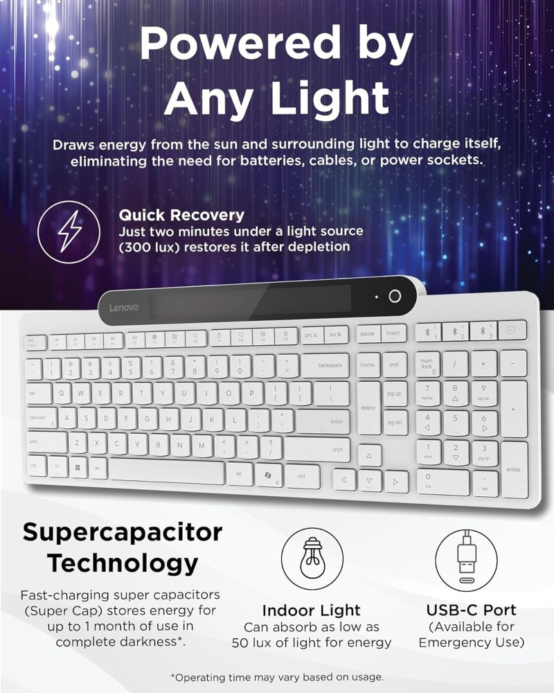 Phiên bản màu trắng của Lenovo Self-Charging Bluetooth Keyboard.
