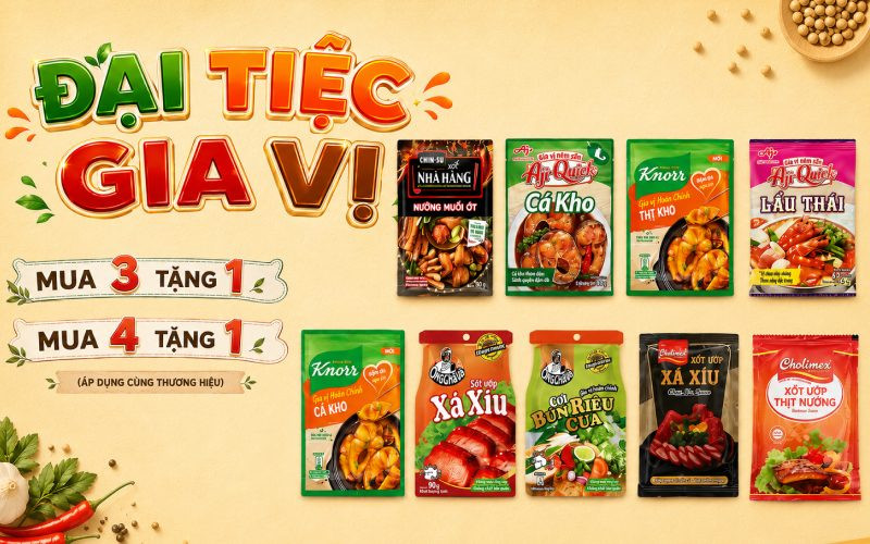 Chương trình khuyến mãi gia vị mua 3 tặng 1 và mua 4 tặng 1 tại Bách hóa XANH