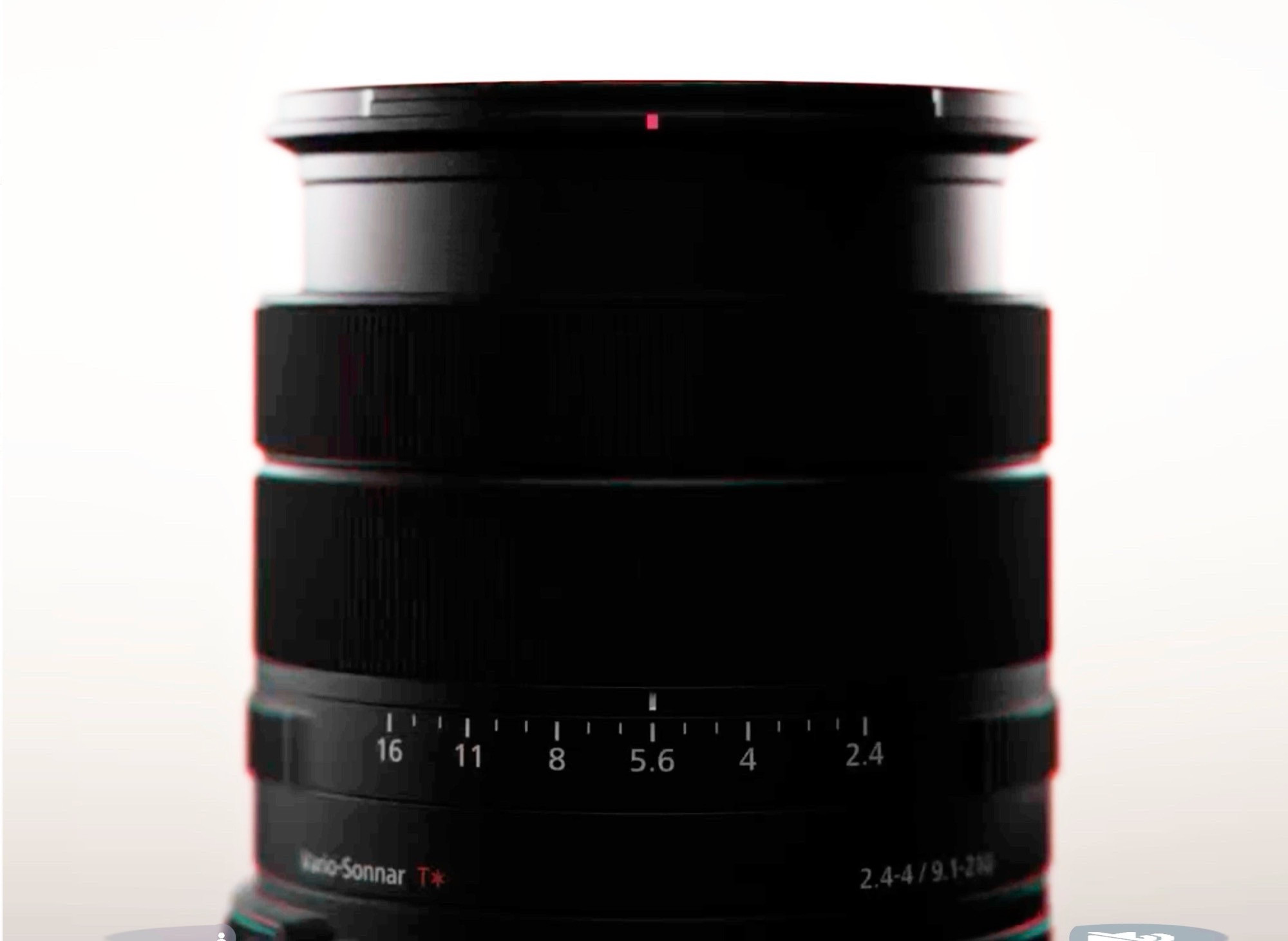 Close-up of the Sony RX10 V lens markings confirming the new zoom range.