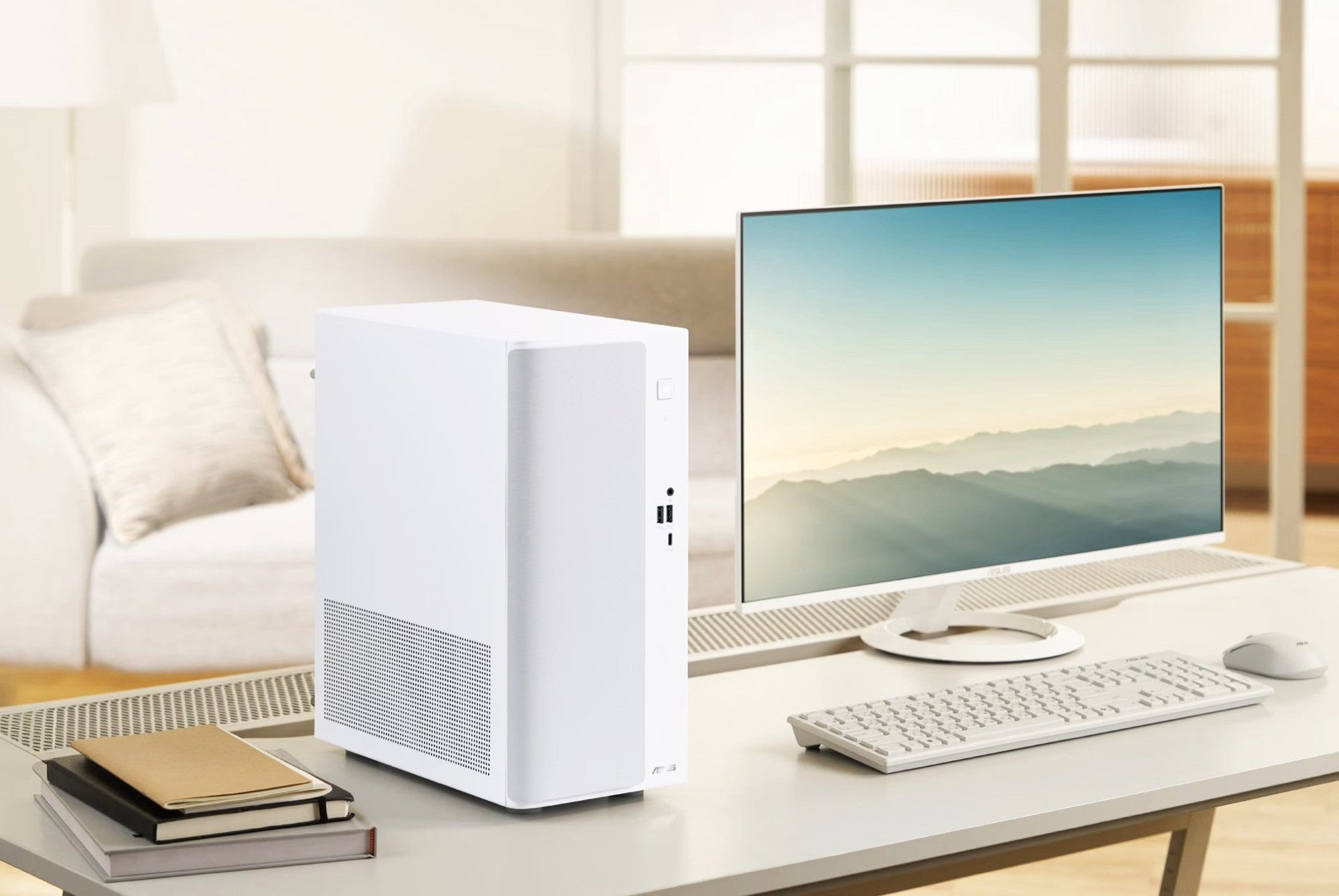 Asus V500 Mini Tower với thiết kế mặt trước vân gỗ và vải