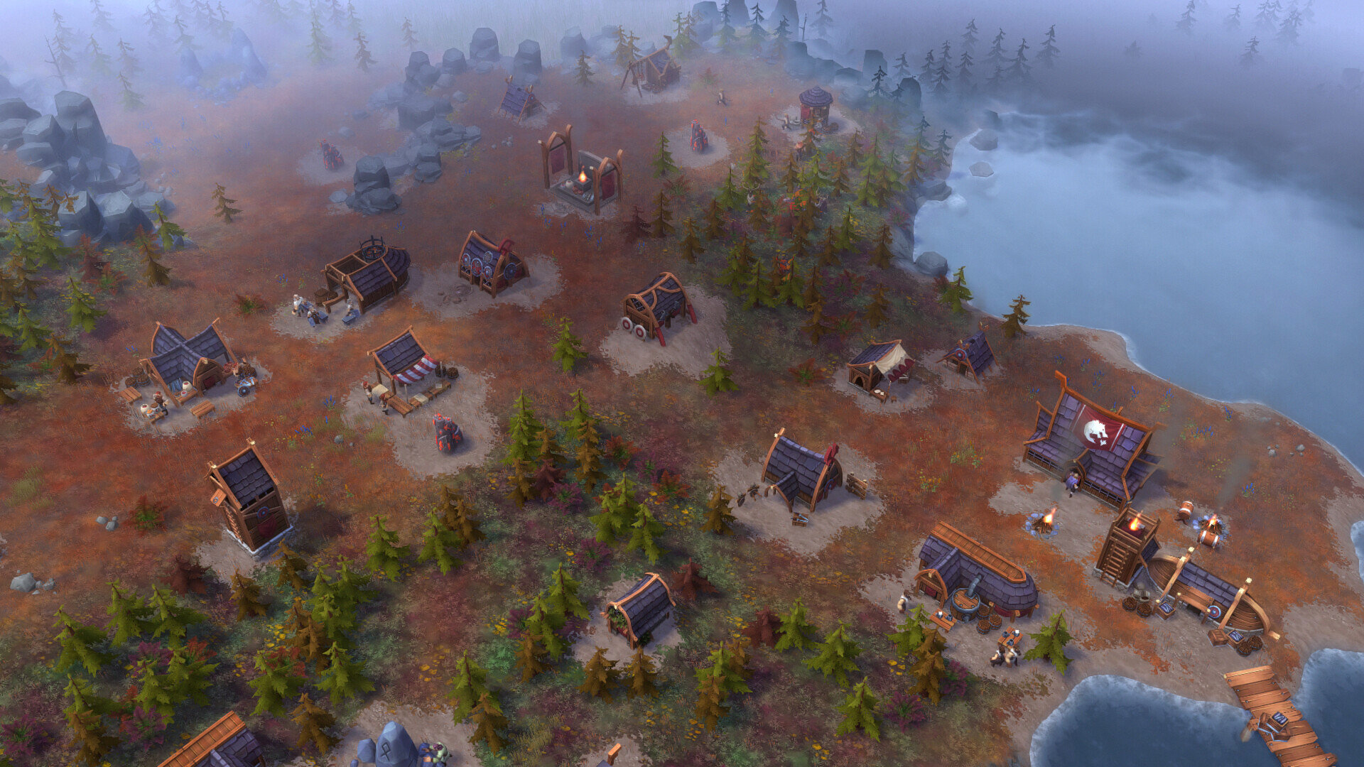 Hệ thống nhà cửa và công trình kiến trúc trong game Northgard.
