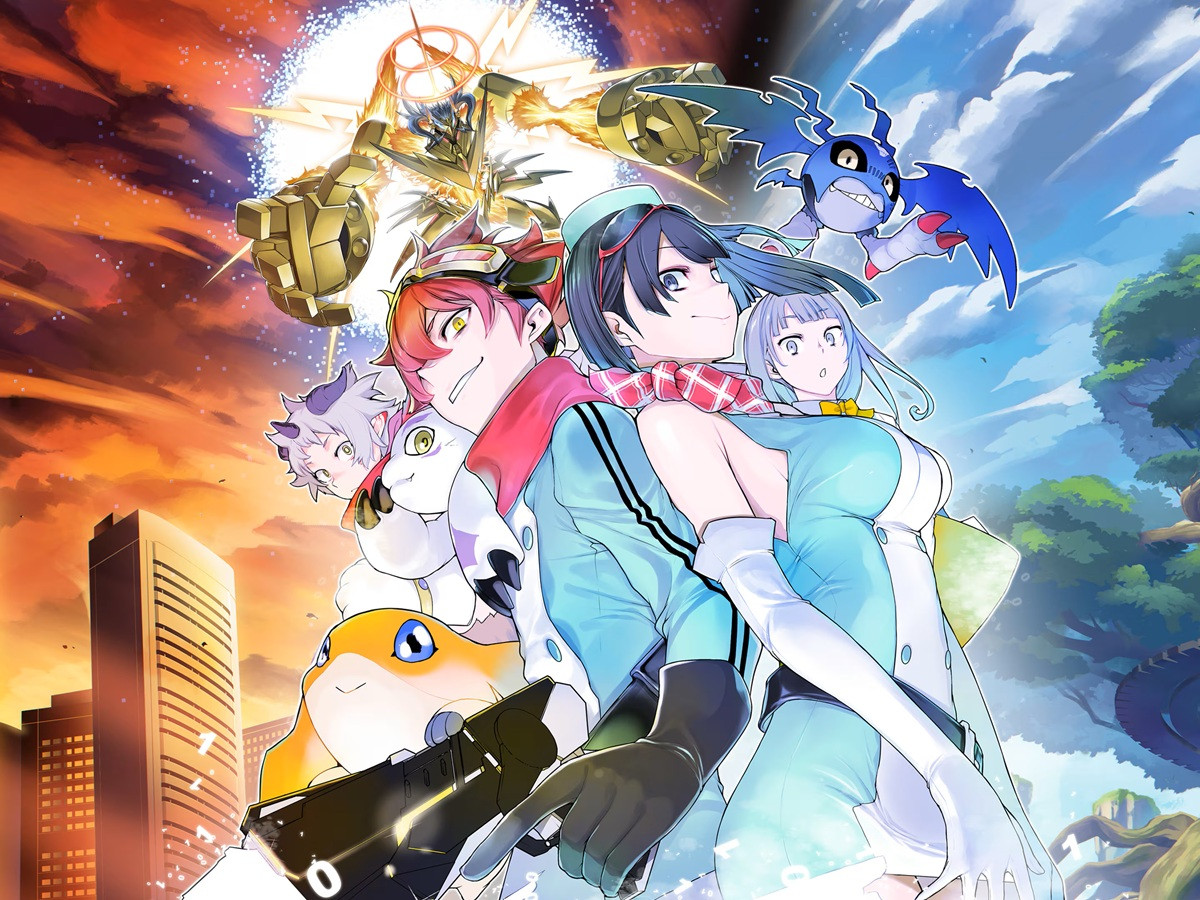 Hình ảnh quảng bá chính thức của trò chơi Digimon Story: Time Stranger với phong cách anime đặc trưng.