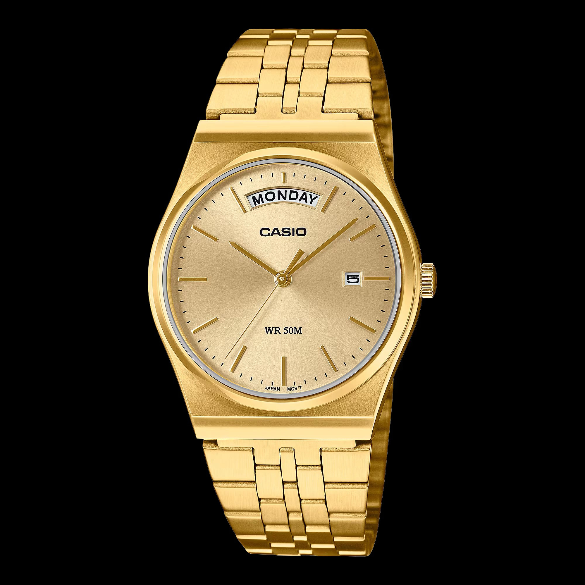 Đồng hồ Casio MTP-B146G-3AV mạ vàng mặt xanh lá.