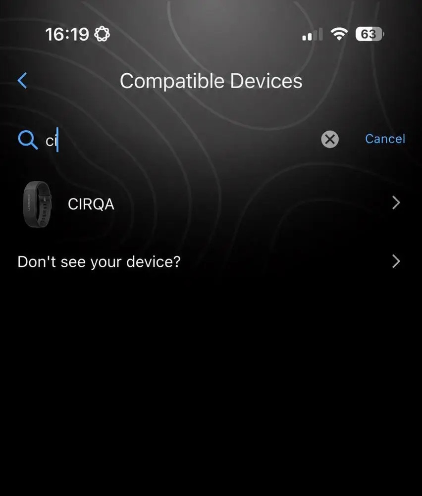 Hình ảnh Garmin CIRQA hiển thị trong giao diện ứng dụng Garmin Connect