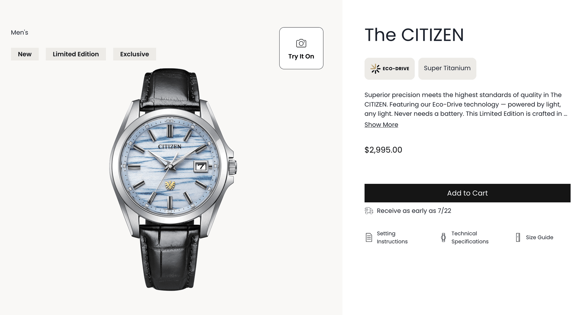 Thông tin đặt hàng Citizen AQ4090-08A trên website chính thức