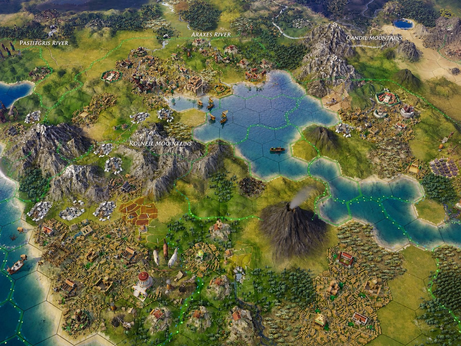 Bản đồ trong game Old World hiển thị các khu vực lãnh thổ và tài nguyên.