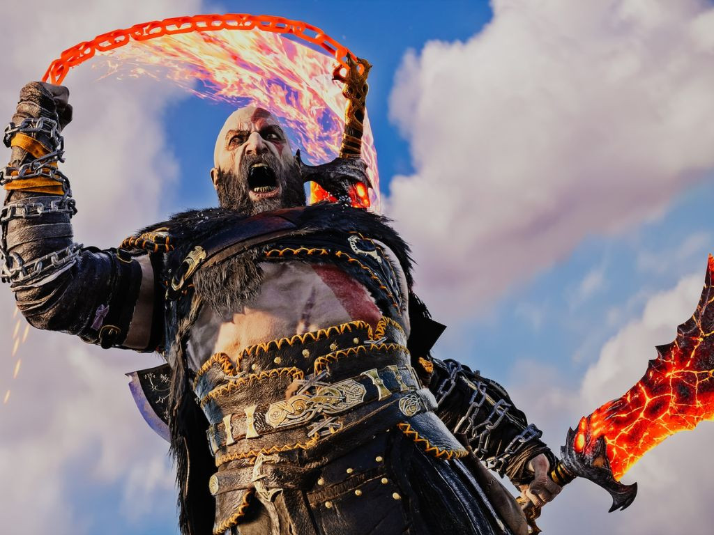 Kratos unleashing the Blades of Chaos in God of War Ragnarok