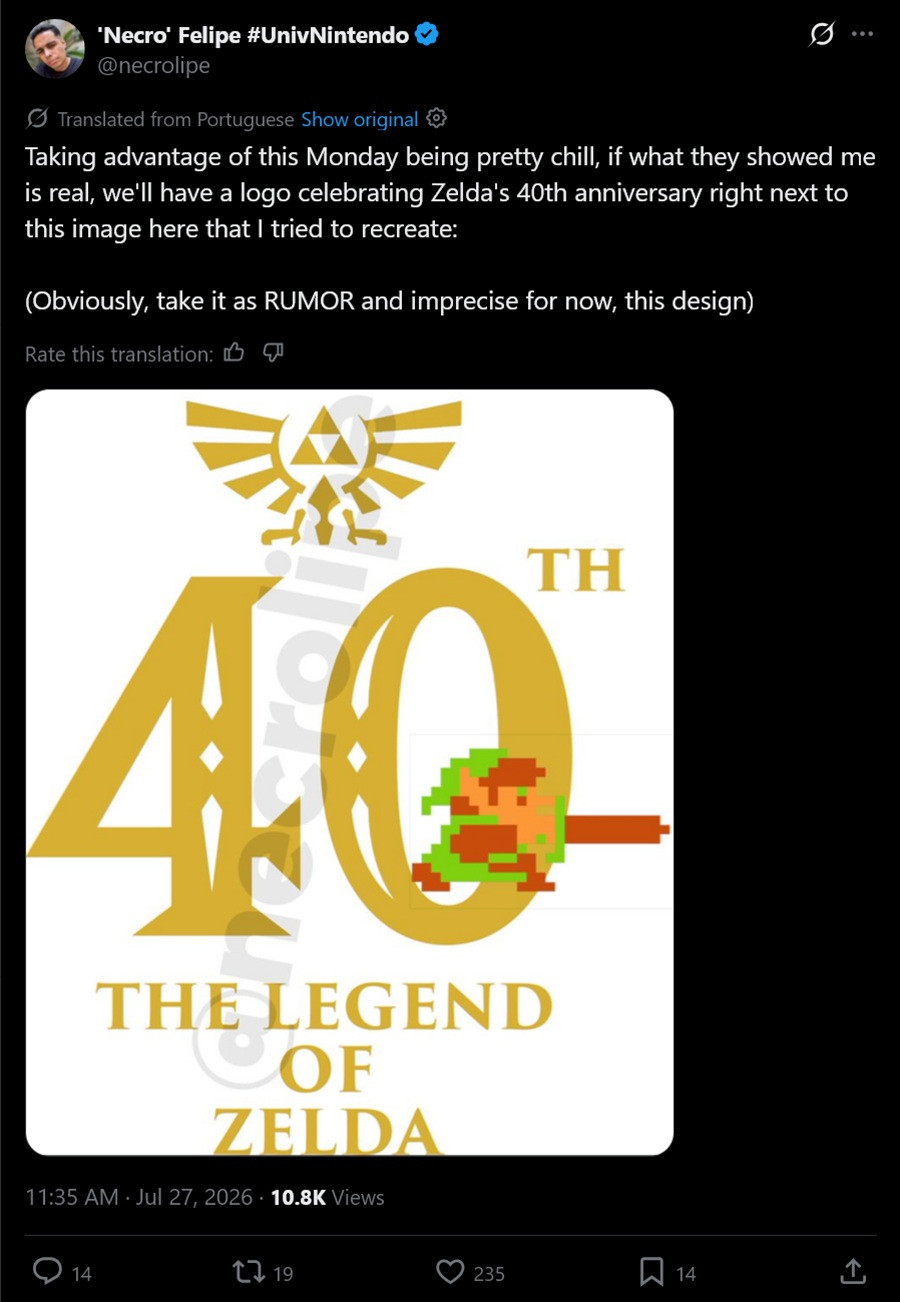 Necro Felipe Zelda 40th Anniversary leak logo shown