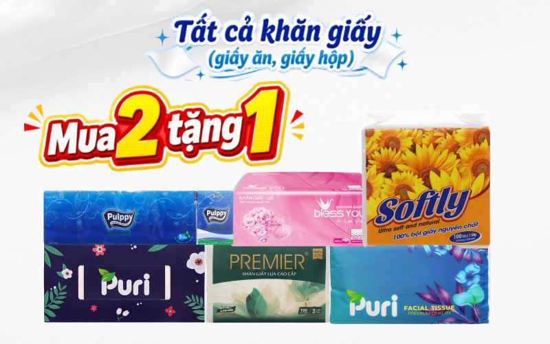 Đại tiệc khăn giấy - Mua 2 tặng 1 tất cả giấy ăn, giấy hộp