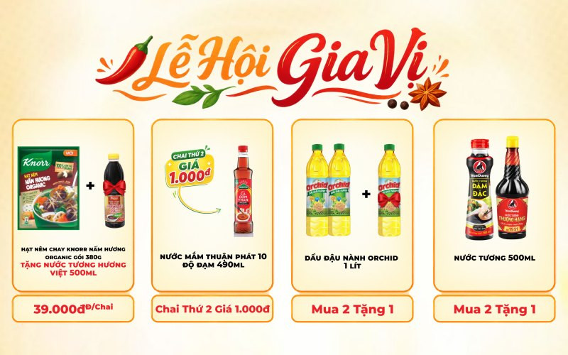 Lễ Hội Gia Vị: Săn deal 1K, Mua 1 Tặng 1 cực sốc tại Bách Hóa XANH