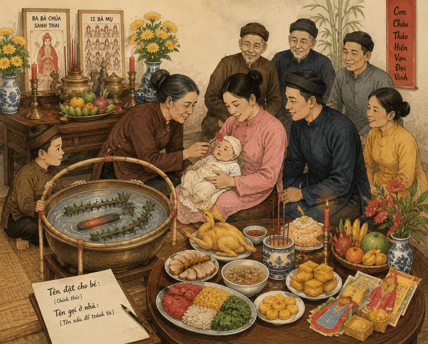 Lễ đặt tên - khởi đầu đời người. Ảnh AI