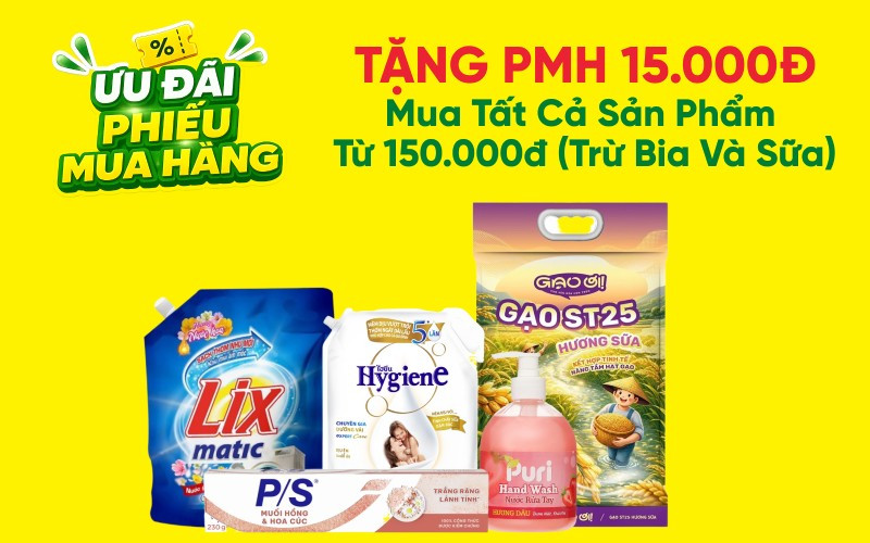 Chào bạn mới - Tặng phiếu mua hàng 15K khi đặt đơn online từ 150K