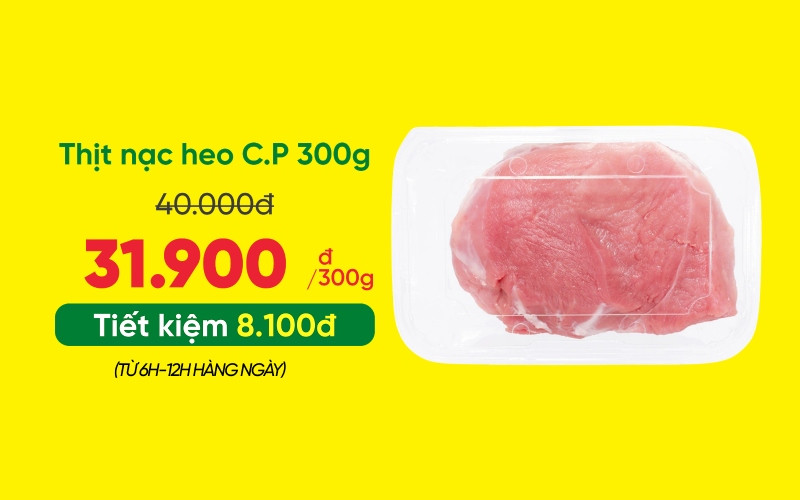Chương trình Flash Sale thịt nạc heo C.P trực tuyến trên Bách hóa XANH